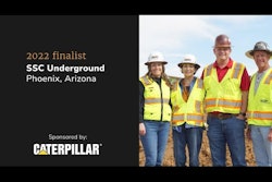ssc underground employees in safety vests and hard hats with text reading 2022 finalist ssc underground phoenix, arizona, sponsored by caterpillar