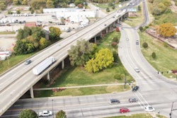 aerial view Polk-Quincy viaduct on I-70 Topeka Kansas