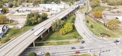 aerial view Polk-Quincy viaduct on I-70 Topeka Kansas
