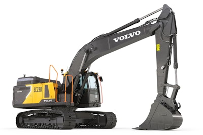 Studio shot (white background) of Volvo EC230E excavator