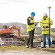 A survey crew using a rover with a smart antenna that uses visual positioning to map points on a construction site.