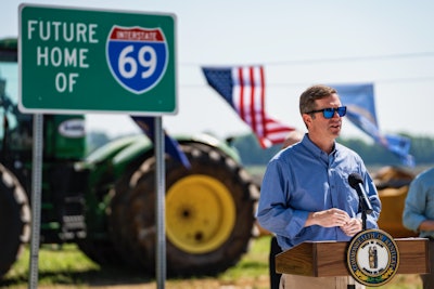 I-69 Ohio River Crossing groundbreaking Kentucky Gov. Andy Beshear speaking at podium