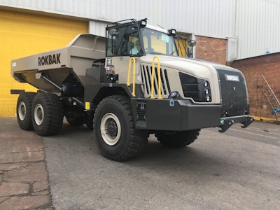 Rokbak articulated haul truck at a dealership