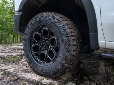 The 2023 Chevy Silverado ZR2 Bison gets 18-inch AEV wheels paired with 33-inch Goodyear Wrangler Territory MT tires