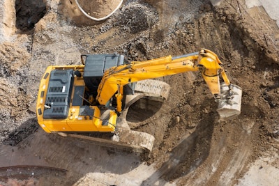 Aerial photo of an excavator digging