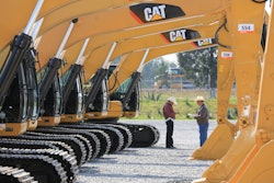 Rows of Caterpillar excavators at auction