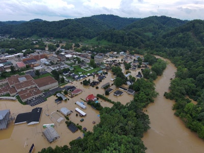 kentucky floods aerial view of flooded homes businesses