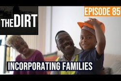 the dirt episode 85 incorporating families text around image of a construction work and his family