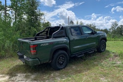 Tactical green on the 2022 Nissan Frontier Pro-4X is definitely at home in the woods.