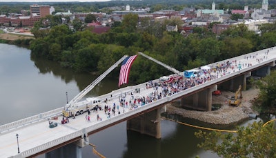 Virginia DOT chatham bridge rehab Fredericksburg crowd on bridge celebrating opening