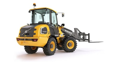 Volvo L25 electric compact wheel loader with fork attachment