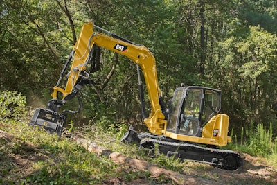 Caterpillar 309 CR Mini Excavator with mulching attachment