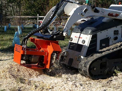 Eterra Vortex stump grinder Bobcat mini skid steer grinding stump