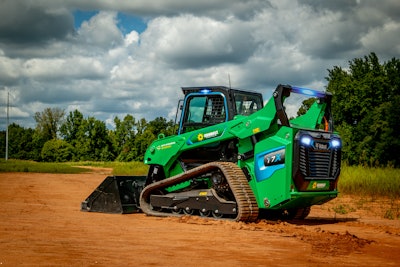 Bobcat T7X all-electric compact track loader painted Sunbelt Rentals green