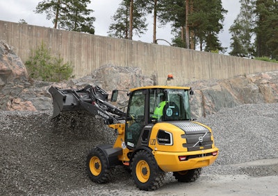 Volvo L20 Electric Wheel Loader dumping gravel