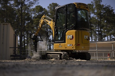 Caterpillar 301.9 Electric mini excavator on a construction site