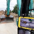 Leica Geosystems iCON site excavator in a Kobelco excavator cab