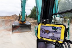 Leica Geosystems iCON site excavator in a Kobelco excavator cab