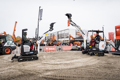 Two of Bobcat's three electric compact excavators, the E10e and the newest model, the E19e at Bauma