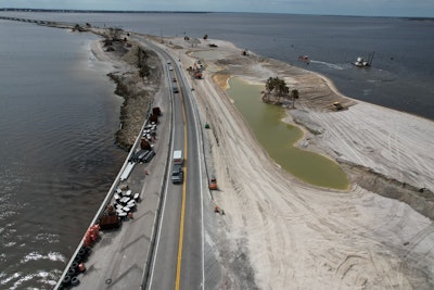 Sanibel Causeway temporary repairs of section washed out road