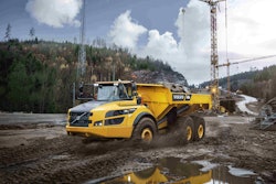 volvo A45G articulated truck on a muddy jobsite