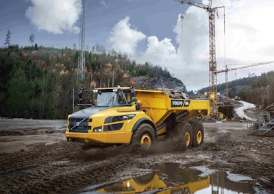volvo A45G articulated truck on a muddy jobsite