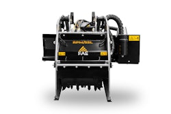 studio shot FAE RPM/SSL asphalt shredder attachment skid steer compact track loader