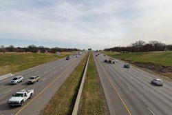 View from overpass of eight-lane I-20 in Fort Worth Texas