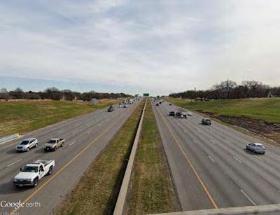 View from overpass of eight-lane I-20 in Fort Worth Texas