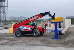 Manitou hydrogen telehandler prototype with fork attachment