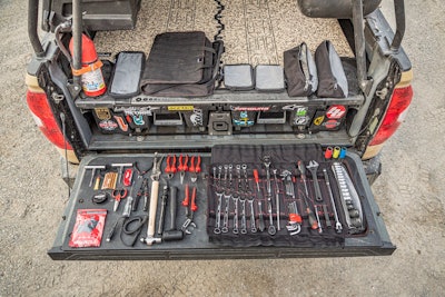 Boxo x Decked Off-Road Tool Bag with Tool Roll on a truck bed
