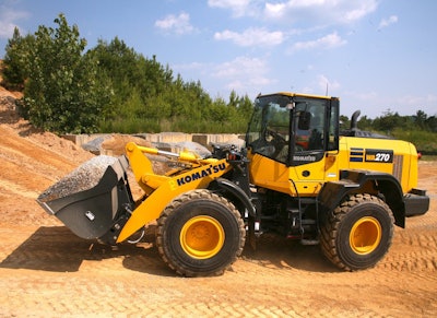 Komatsu WA270-8 wheel loader working at a jobsite