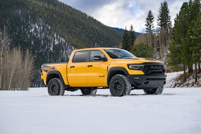 yellow 2023 Ram 1500 TRX Havoc Edition in snow