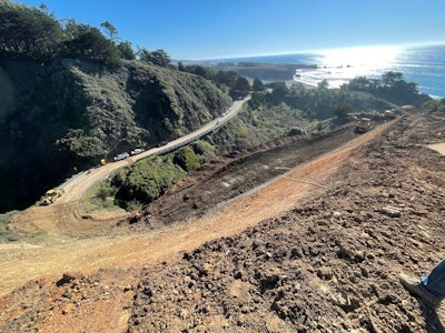 landslide damaged section of Highway 1 Big Sur California being repaired