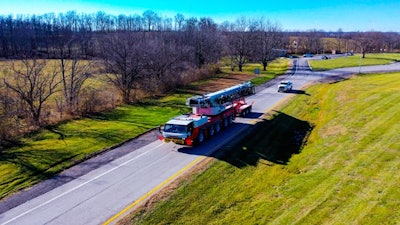 Link-Belt 300 AT all-terrain crane driving down the road