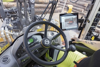 Cab view of Volvo CE collision mitigation system