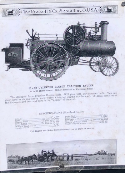 an ad in the original catalogue for 1918 Russell steam tractor