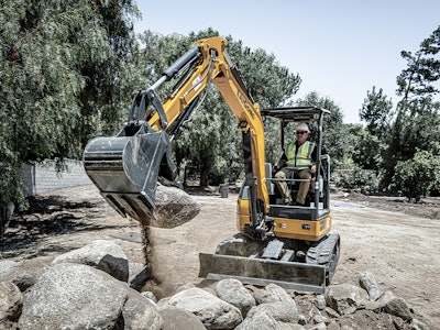 LiuGong 9027FZTS compact excavator picking up large rock