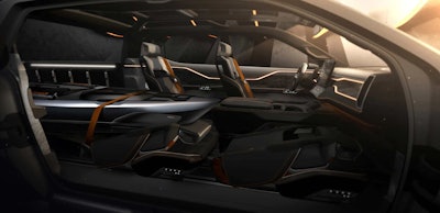 Ram 1500 Revolution concept electric pickup truck interior jump seat folded down