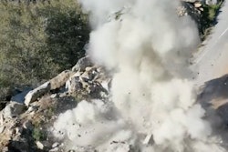 aerial shot of boulder blast on State Route 178 at Kern Canyon California