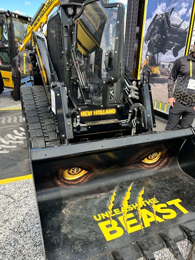 A mean-looking compact track loader from New Holland with unleash the beast design