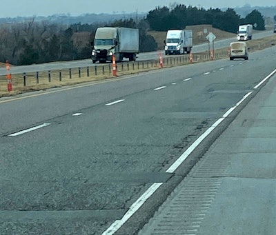 cracked asphalt section of I-40 in Canadian County Oklahoma