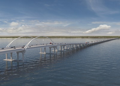 side view of the arches on the new Pensacola Bay Bridge