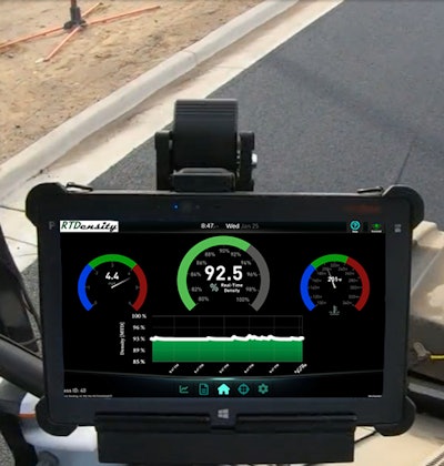monitor displaying RTDensity readings in cab of vibratory asphalt compactor