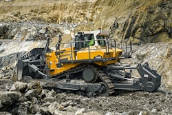 Liebherr PR766 dozer pushing in rocky terrain