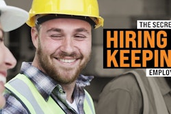 the secret to hiring and keeping employees text with construction workers in safety gear