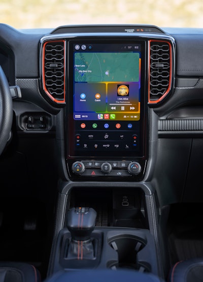 A 12-inch center touchscreen runs SYNC 4A, Apple CarPlay and Android Auto for wireless smartphone connectivity.