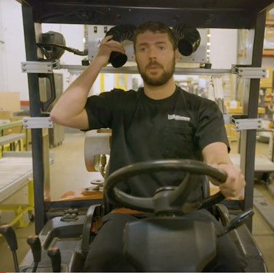 forklift driver with cabin cool m100 air conditioner behind head