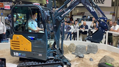 Hyundai R18E electric mini excavator at ConExpo 2023