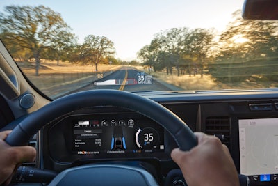 windshield of 2023 Ford Super Duty shows display on windshield above steering wheel